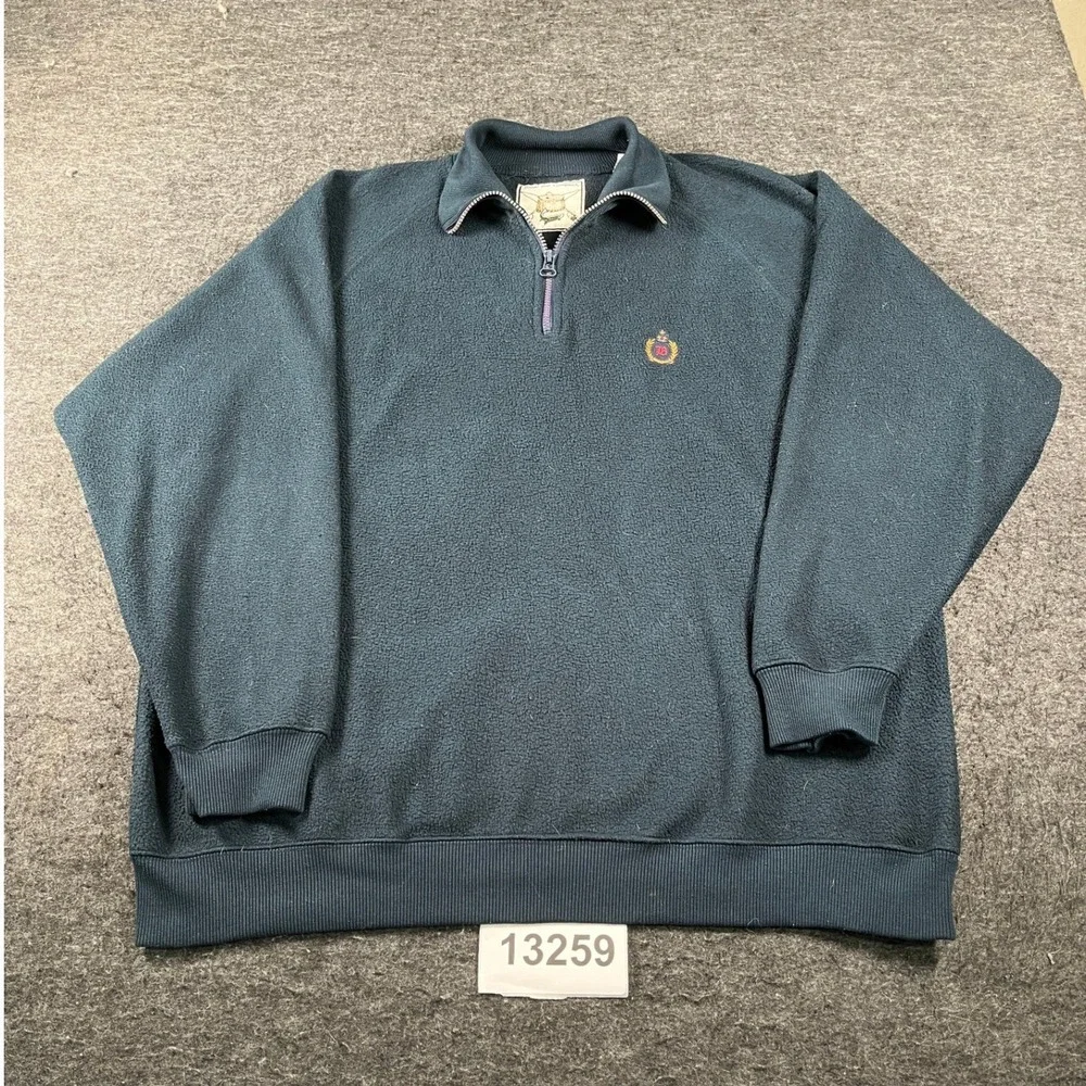 Bugle Boy Fleece Pullover Mens XL Teal Excellent Vintage 1/4 Zip Crest Logo